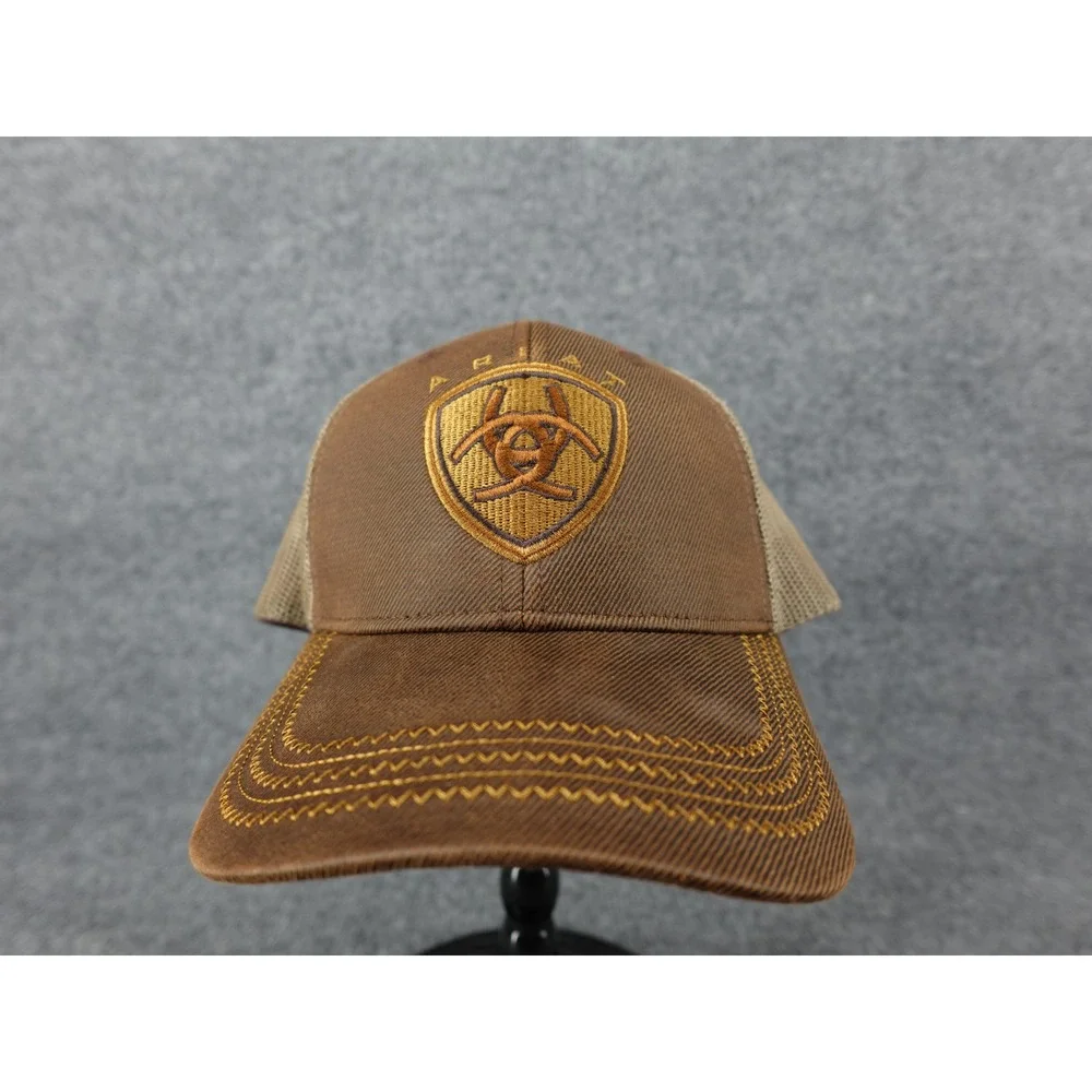 Ariat Trucker Hat Mens OSFA Brown Mesh Back Snapback Logo Baseball Cap